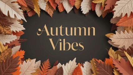 Autumn Vibes Surrounded by Colorful Fall Leaves on Dark Background.