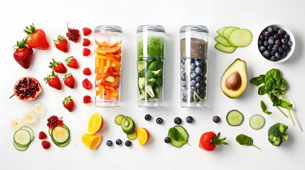 Smoothie process of blending together a variety of fruits, vegetables, and superfoods to create delicious and nutritious smoothies, emphasizing the convenience and health benefits of liquid nutrition.