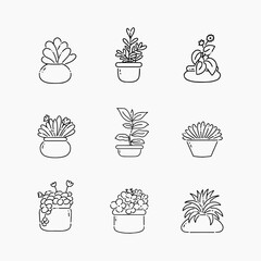 Plant in pot doodle line vector illustration
