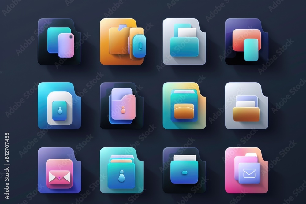 Poster various colored icons on a dark backdrop. ideal for website design or graphic projects