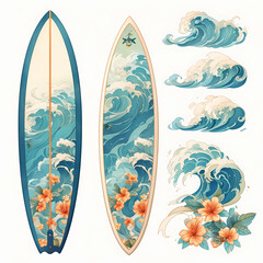 Luxurious Vibrant Wa Artwork on Surfboard - Perfect for Water Sports Enthusiasts and Beachgoers