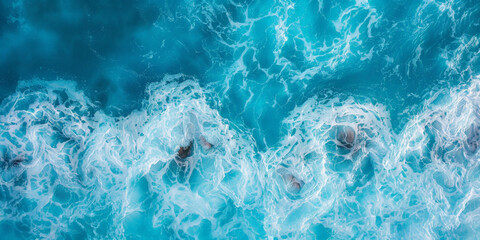 Fototapeta premium surface waves on the beach, Blue sea surface, water wave surface, blue water wave, top view 