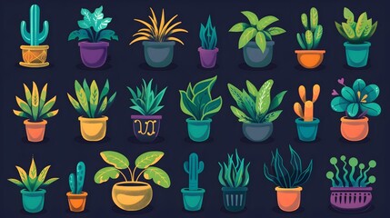Assortment of Diverse Potted Houseplants Displayed on Shelves and Tabletop