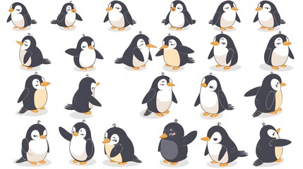 Obraz premium Adorable Cartoon Penguin Characters in a Variety of Poses and Expressions