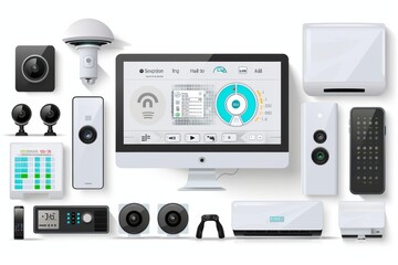 Alarm systems engage through technology with interactive alarms, cameras, and antennas, forming a security concept that ensures homeowner protection with emergency sensors.