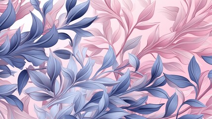 Elegant Botanical Illustration in Pastel Pink and Blue Tones.