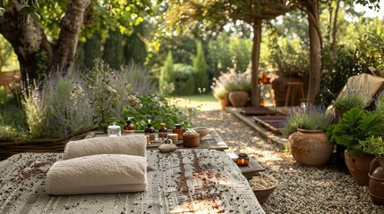 Fototapeta premium Depict a serene wellness retreat nestled in the countryside, offering organic treatments and therapies to promote holistic healing