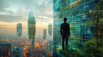 Depict an architect using a digital twin to simulate the environmental impact of a new building design before construction