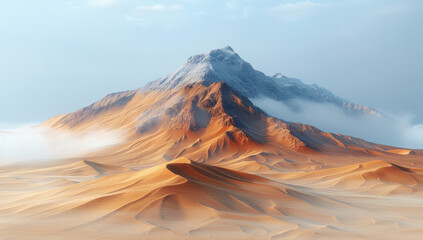Scenic Dunes in the Desert with Golden Light and Hazy Background