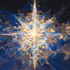 Crystalline Christmas Wonder: A Spectacular Starburst Illusion with Golden Rays Piercing Through a Crystal Prism