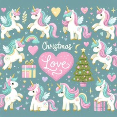 A collection of unicorns and christmas items art has illustrative meaning has illustrative meaning used for printing illustrator.