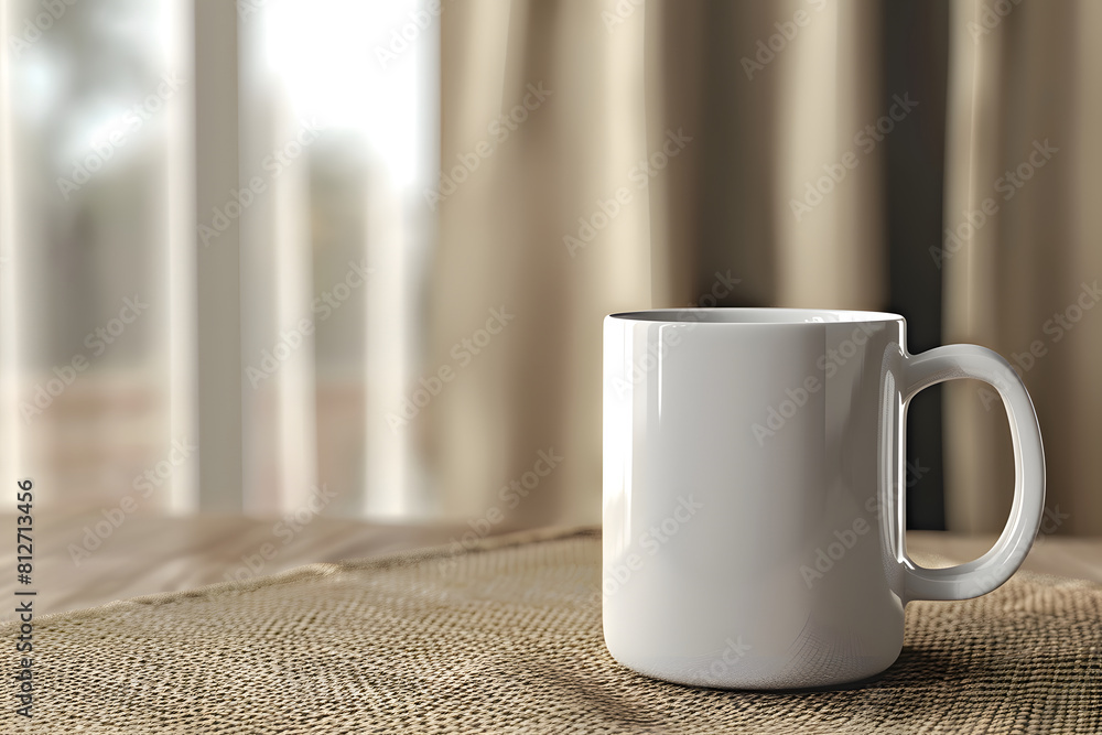 Wall mural a blank coffee mug on a table, perfect for presenting branded merchandise for beverage brands