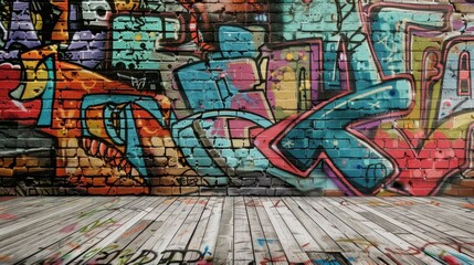 Obraz premium Colorful graffiti in street art style. Abstract creative drawing of trendy colors on city walls. Urban contemporary culture