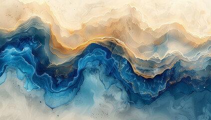 Flowing Watercolor Ocean Waves: Abstract Background