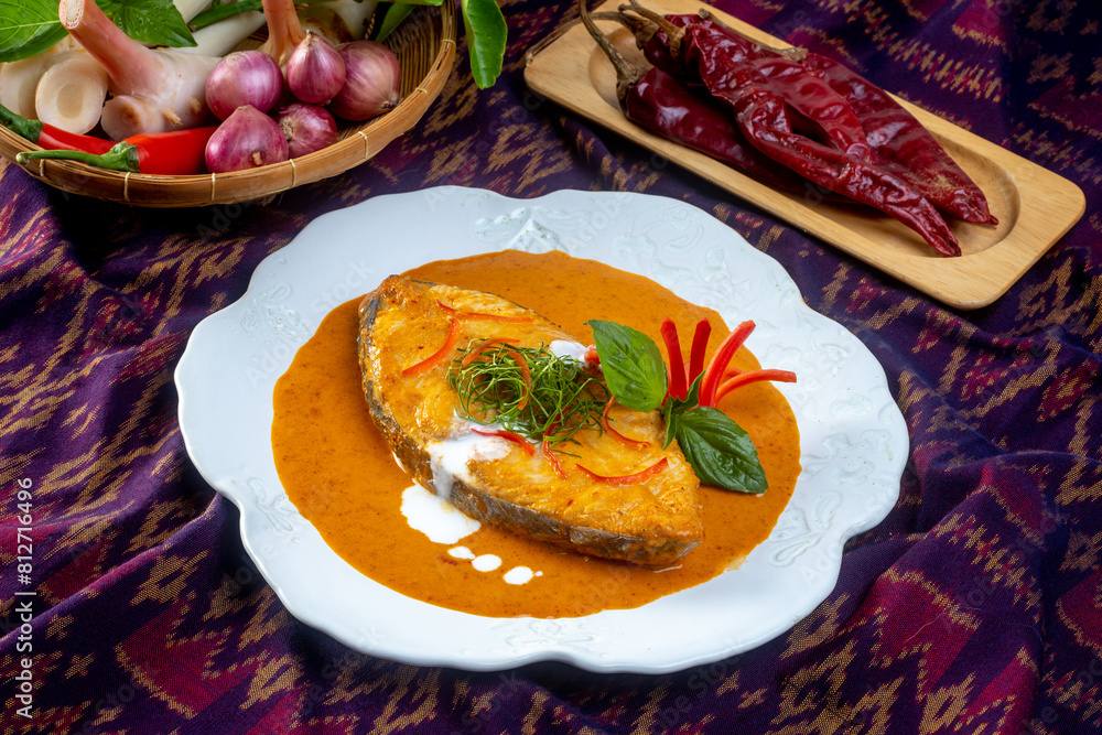 Canvas Prints Deep-Fried King Mackerel with Choo Chee Curry.