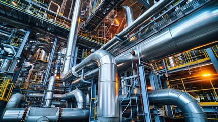 Equipment, cables and piping as found inside of a modern industrial power plant