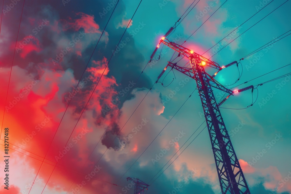 Poster a view of a power line with clouds in the background. suitable for energy or weather related concept