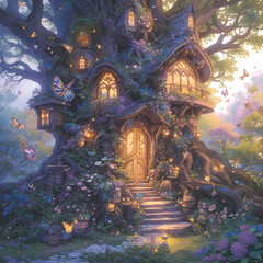 Enter the Magical Realm: An Elaborate Fantasy Treehouse with Stunning Details and Atmosphere