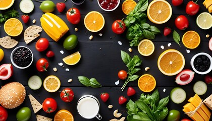 Culinary Delights: Variety of Food and Beverage Background, Hand Edited Generative AI