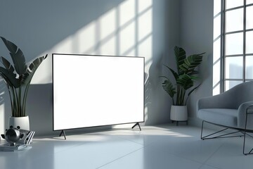 highcontrast white lcd tv screen mockup sleek modern office interior realistic 3d side view presentation display