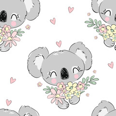 Hand Drawn Cute Koala Seamless pattern Vector Kids Trend Print