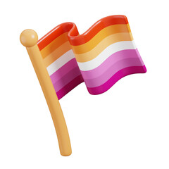 Hand holding lesbian flag decorations, celebrating LGBTQ Pride Month element icon. 3D rendering