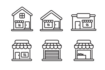 Naklejka premium Set of store building icons with outline style on white background