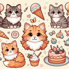 Obraz premium A collection of cartoon cats realistic attractive lively used for printing illustrator.