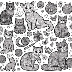 A collection of cats and objects art attractive has illustrative meaning used for printing illustrator
