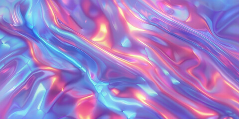 holographic wave background with light refraction and reflection. rainbow foil texture. Soft...