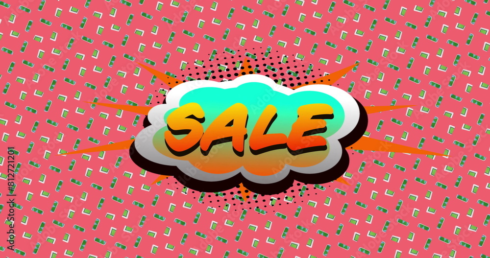 Poster image of sale text over retro vibrant pattern background