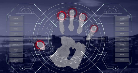 Image of data processing over biometric handprint