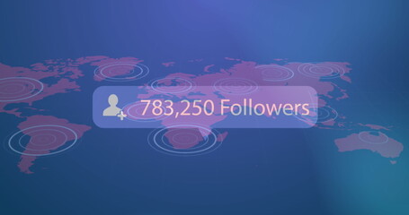 Image of social media text and data processing over world map