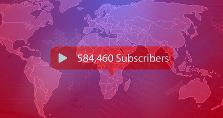 Image of social media text and data processing over world map