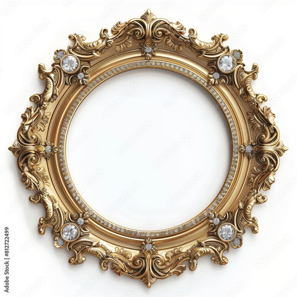 Poster a vintage empty gold frame embedded with diamonds.