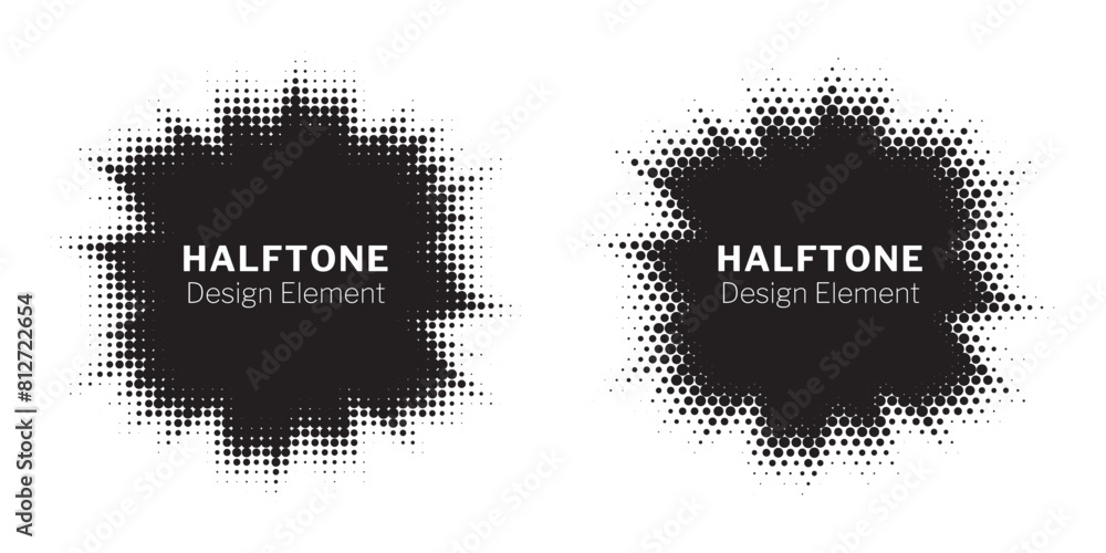 Poster Halftone Background. Glowing light Halftone effect. Abstract grunge Starburst halftone dots background set. Star Flare, Shine light halftone texture. Retro background, pop art style.