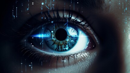 Blue eye with technology background