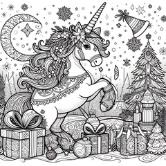 A coloring page of a unicorn image photo photo used for printing card design illustrator illustrator.