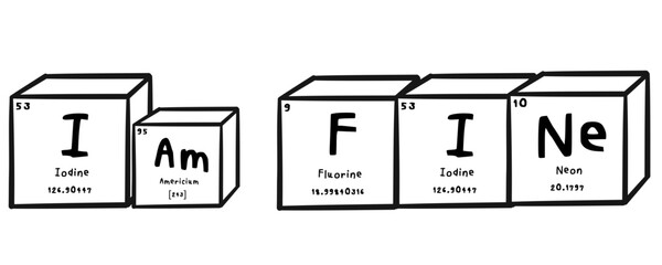I am Fine wording in periodics table style illustration with transparecy background