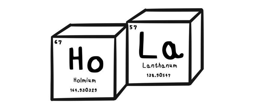 hola wording in periodics table style illustration with transparecy background
