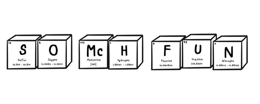 so mch Fun wording in periodics table style illustration with transparecy background