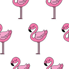 Cute Pink Flamingo hand drawn vector seamless pattern, kids design textile, paper