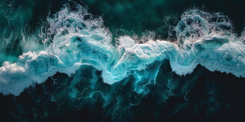 surface waves on the beach, Blue sea surface, water wave surface, blue water wave,  top view	
