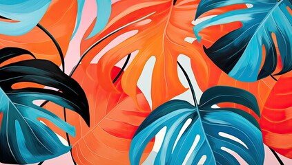 Tropical Splendor: Colorful Monstera Leaves Illustration Bringing Vibrancy