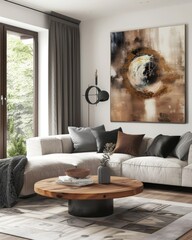Modern living room, fireplace