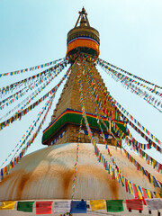 Boudhanath Buddhist Stupa (Bouddha) in the city of Kathmandu in Nepal. The stupa and surrounding...