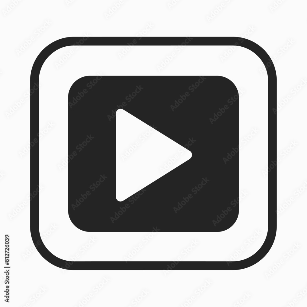 Poster simple black and white play button icon with a minimalist design.