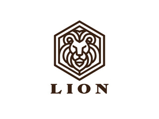 Hexagon Lion Logo Design Icon Symbol Vector Template