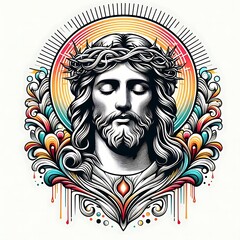 Fototapeta premium A drawing of a jesus christ with a crown of thorns image photo harmony lively used for printing illustrator.