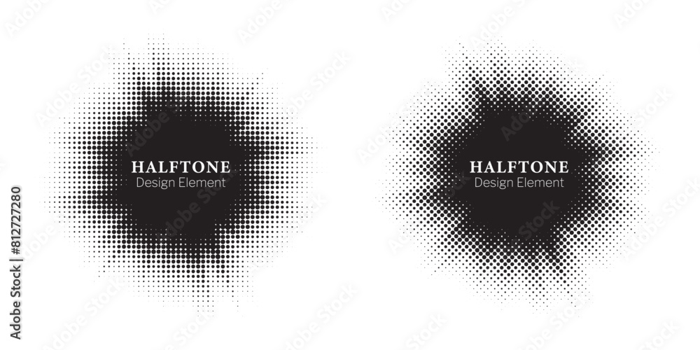 Poster Halftone Background. Glowing light Halftone effect. Abstract grunge Starburst halftone dots background set. Star Flare, Shine light halftone texture. Retro background, pop art style.